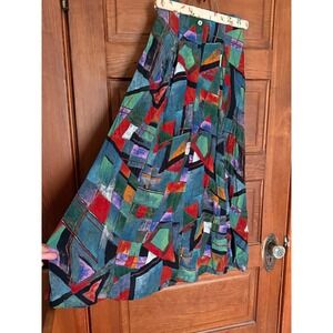 Vintage Karen Kane Abstract Geometric Maxi Skirt Multi Color Pleated USA Size 4